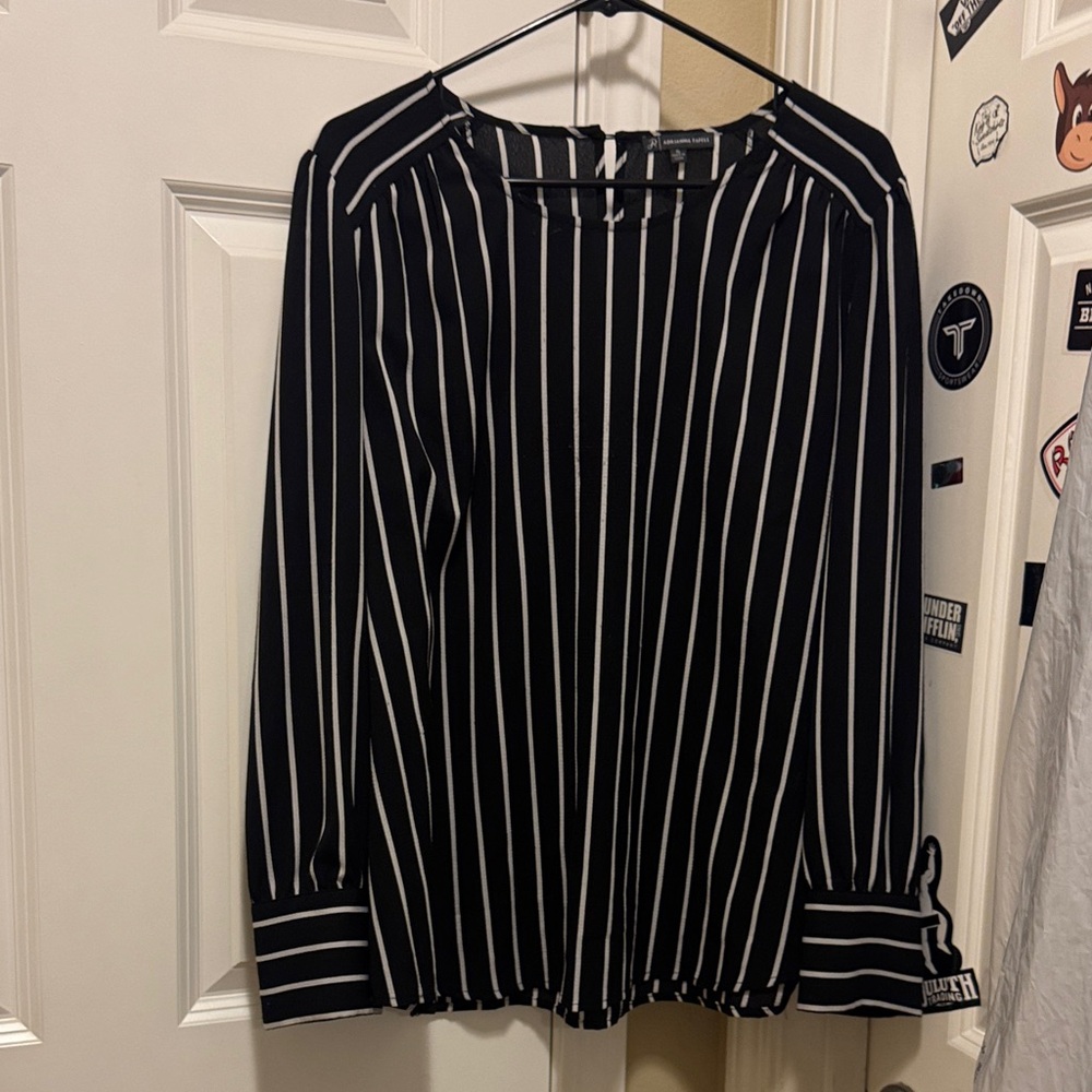 Adrianna Papell Black and White Striped Blouse